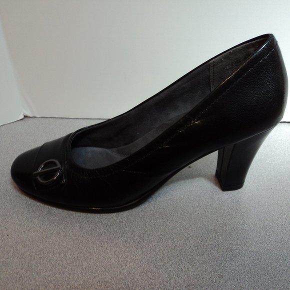 Aerosoles Heel Rest Womens 8 M Black Leather Shoes Pumps Slip On Round Toe - Picture 4 of 12